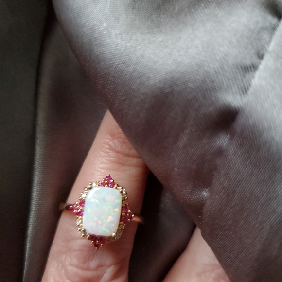 New & unworn 14K Opal Ruby Diamond Accent. Rose Gold - Size 7. - Picture 5 of 7